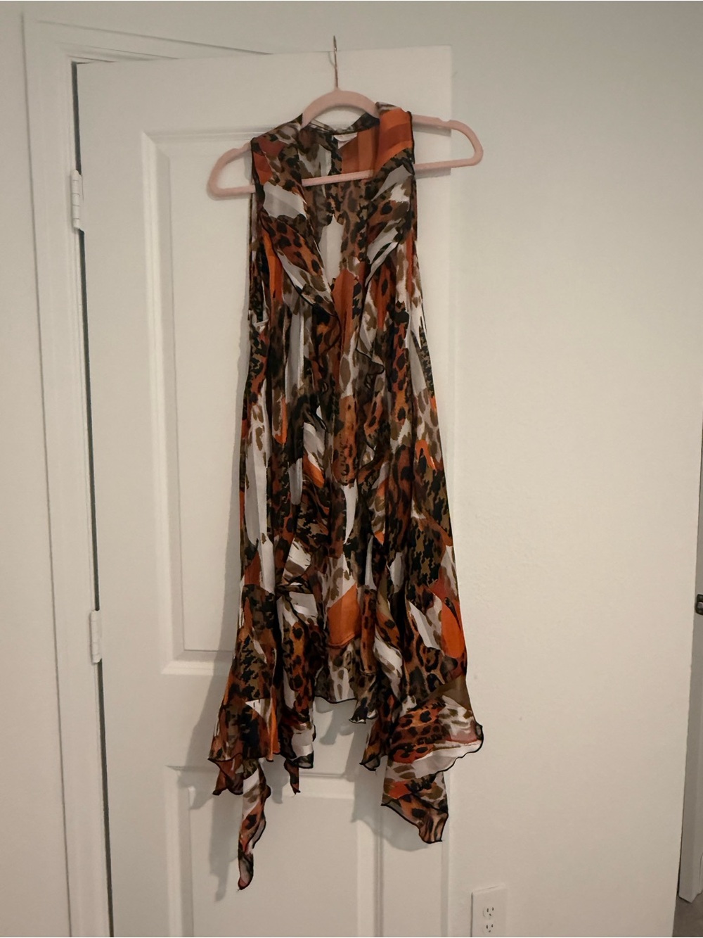 Asymmetrical Orange and Brown Fluid Hem Jacket